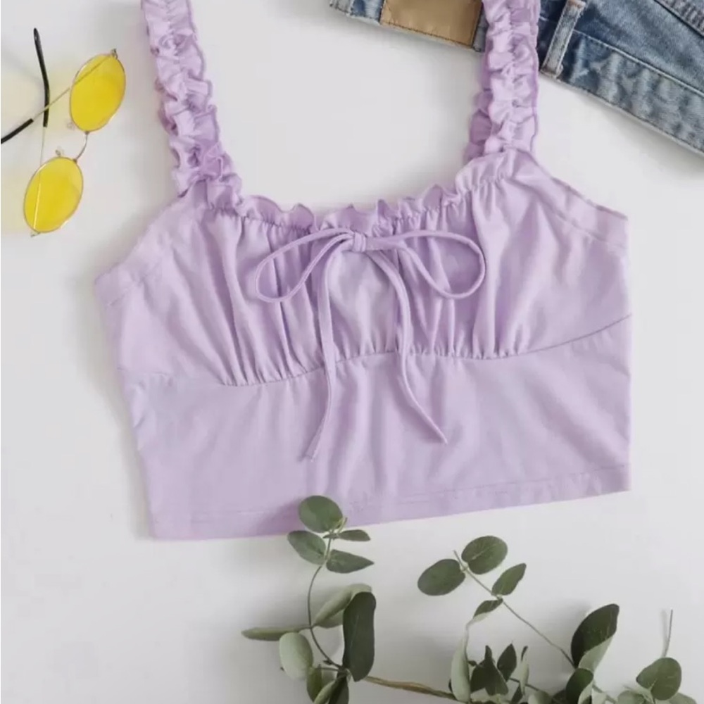 SHEIN Purple Ruched Tie Front Crop Tank Top